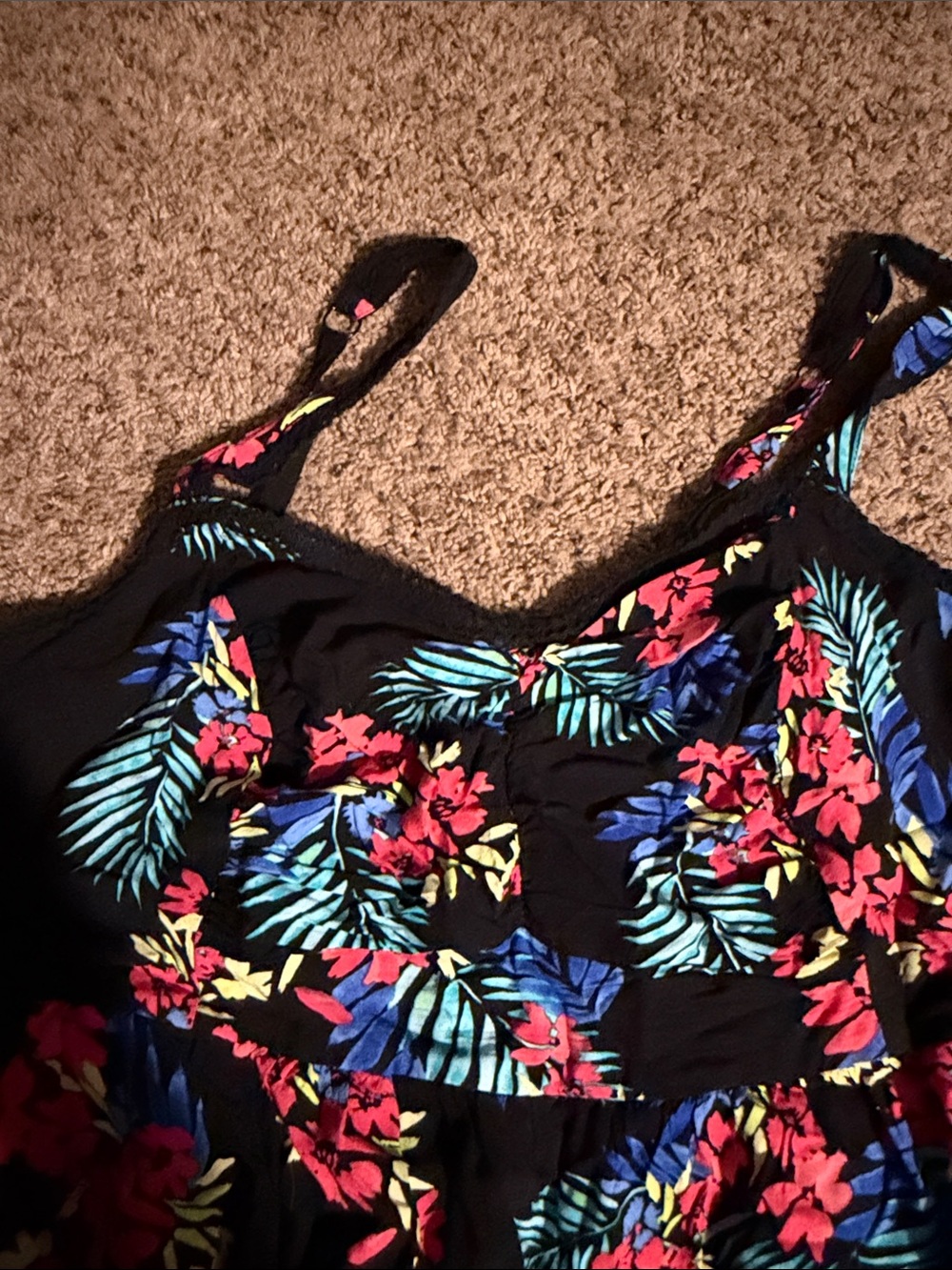 torrid Black Tropical Floral Midi Dress with Blue & Red Accents - Picture 3 of 7